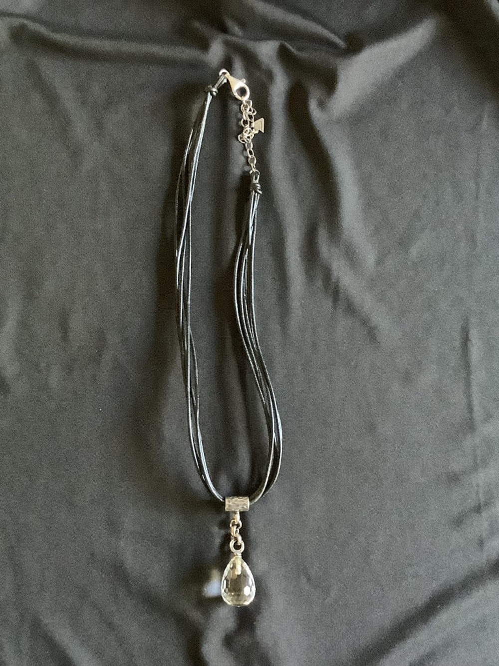 Silpada Black Leather Necklace with Crystal Dangle